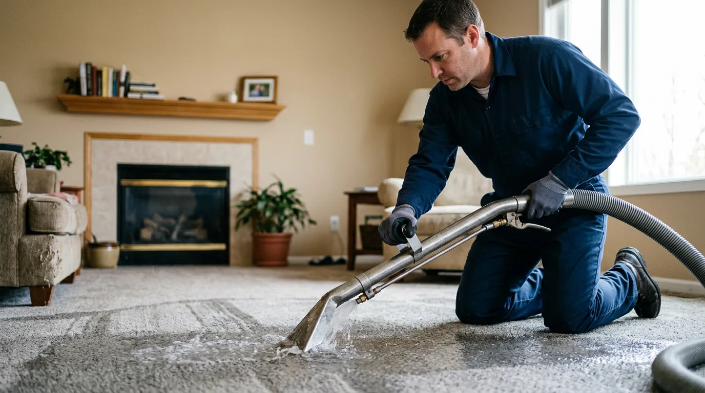 Water damage restoration technician working near Wellington, MO